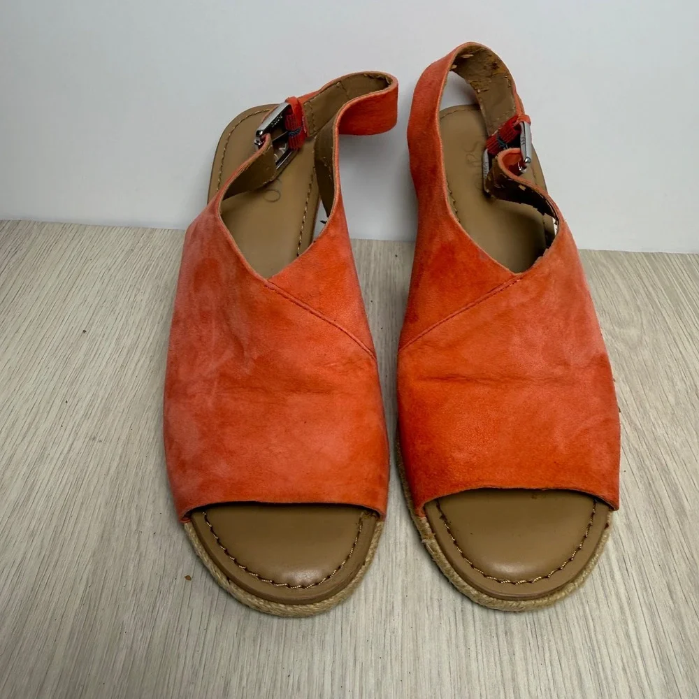 Wedge Sandals Franco Sarto Womens 7.5 Orange Suede Julien Cork Espadrille Heel